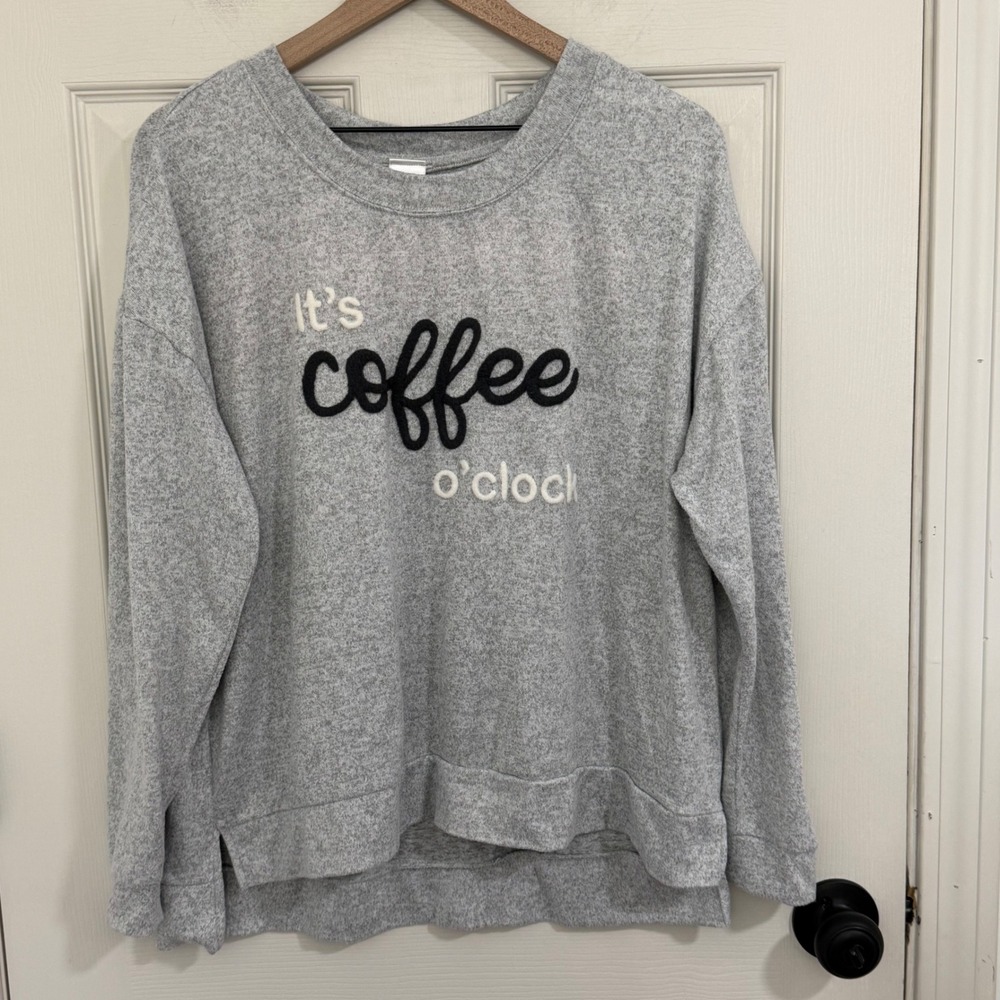 Sleepwear Womens XL Gray Coffee O'Clock Graphic Sweatshirt  Loungewear